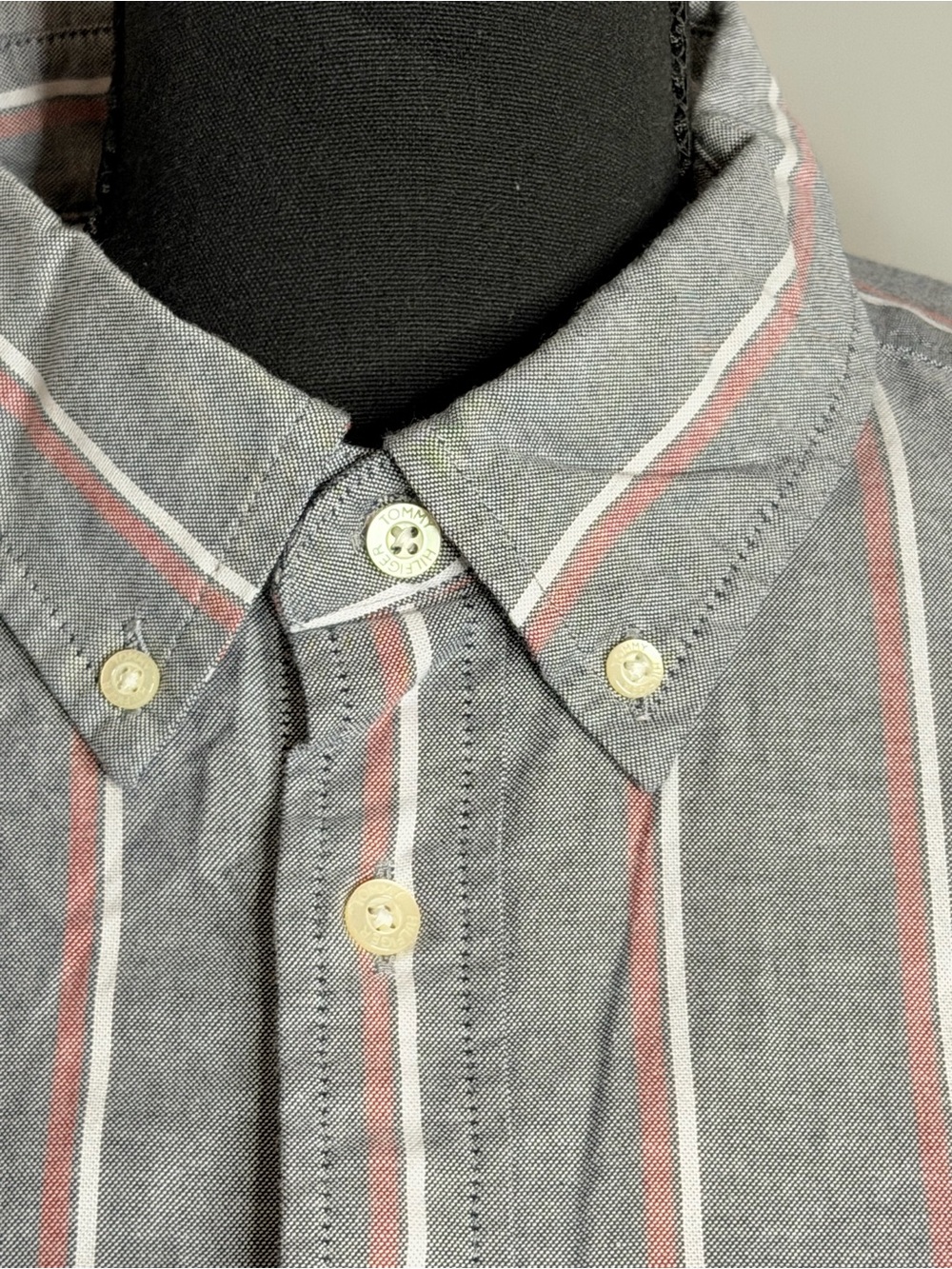 Tommy Hilfiger Men's XL Regular Striped Gray Cotton Long Sleeve Button-Down